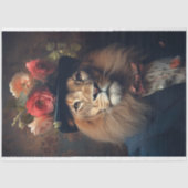 Leeuw in pak, Pet met bloemen 3 Decoupage papier (Voorkant)