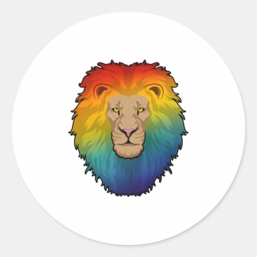 Leeuw in regenboogkleuren ronde sticker (Voorkant)