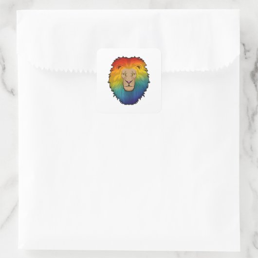Leeuw in regenboogkleuren vierkante sticker (Tas)