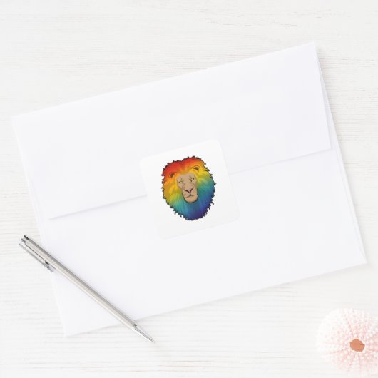 Leeuw in regenboogkleuren vierkante sticker (Envelop)