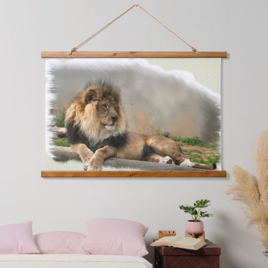 Leeuw in rust in het wild hangend wandkleed (Slaapkamer)
