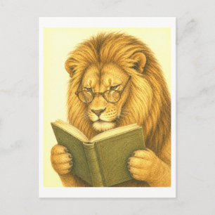 Leeuw in vintage stijl lezend briefkaart