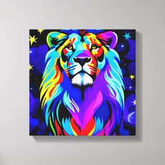 Leeuw - Inspirerend kleurrijk Pop Poster Canvas Afdruk