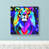 Leeuw - Inspirerend kleurrijk Pop Poster Canvas Afdruk (Insitu (Houten vloer))
