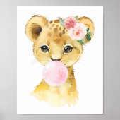 Leeuw, Jungle Safari, Roze Kauwgom, Meisjeskamer Poster (Voorkant)