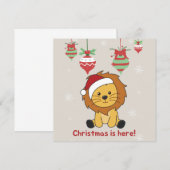 Leeuw Kerst Sneeuw Winter Dieren Leeuwen Uitnodigi Kaart (Voorkant / Achterkant)