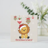 Leeuw Kerst Sneeuw Winter Dieren Leeuwen Uitnodigi Kaart (Staand voorkant)