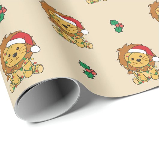 Leeuw Kerstmis Winter Dieren Vakantie Leeuwen Cadeaupapier (Rol Hoek)