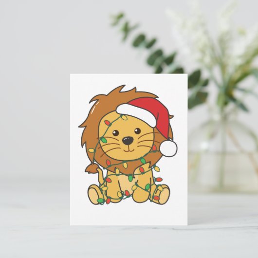 Leeuw Kerstmis Winter Dieren Vakantie Leeuwen Feestdagenkaart (Staand voorkant)