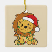 Leeuw Kerstmis Winter Dieren Vakantie Leeuwen Keramisch Ornament (Voorkant)