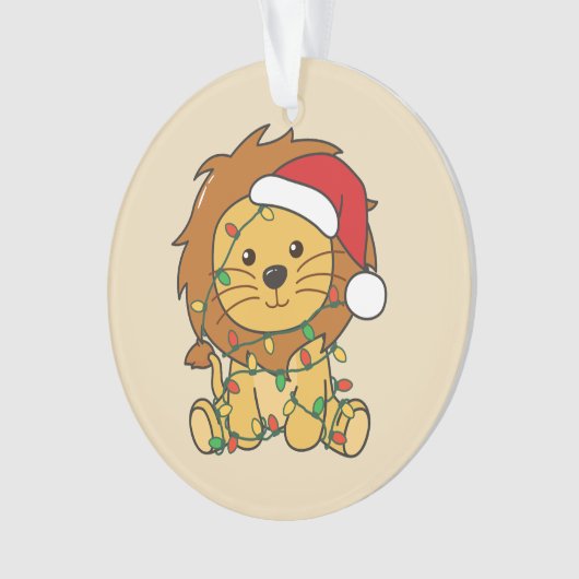 Leeuw Kerstmis Winter Dieren Vakantie Leeuwen Ornament (voorkant)