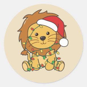 Leeuw Kerstmis Winter Dieren Vakantie Leeuwen Ronde Sticker