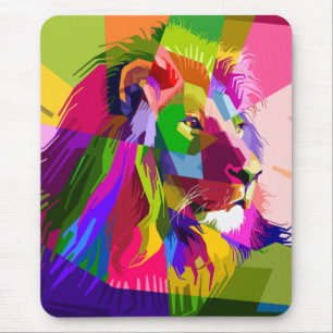 Leeuw Kleurrijk Prismatisch Pop Art Design Muismat