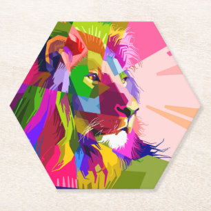 Leeuw Kleurrijk Prismatisch Pop Art Ontwerp-62501 Kartonnen Onderzetters