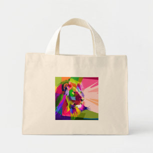 Leeuw Kleurrijk Prismatisch Pop Art Ontwerp-62501 Mini Tote Bag
