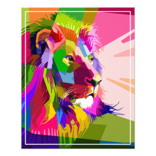 Leeuw Kleurrijk Prismatisch Pop Art Ontwerp Foto Afdruk