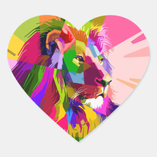 Leeuw Kleurrijk Prismatisch Pop Art Ontwerp Hart Sticker
