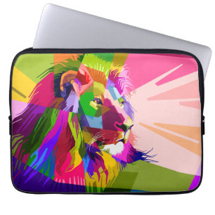 Leeuw Kleurrijk Prismatisch Pop Art Ontwerp Laptop Sleeve