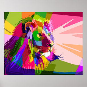 Leeuw Kleurrijk Prismatisch Pop Art Ontwerp Poster