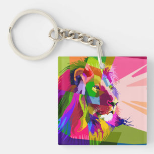 Leeuw Kleurrijk Prismatisch Pop Art Ontwerp Sleutelhanger