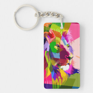 Leeuw Kleurrijk Prismatisch Pop Art Ontwerp Sleutelhanger