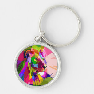 Leeuw Kleurrijk Prismatisch Pop Art Ontwerp Sleutelhanger
