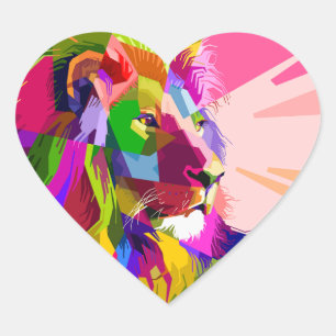 Leeuw Kleurrijke Prismatische Popart Design-6452 Hart Sticker