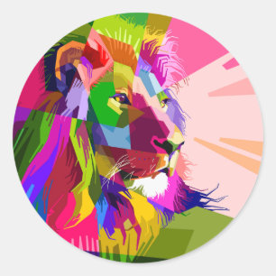 Leeuw Kleurrijke Prismatische Popart Design-6452 Ronde Sticker
