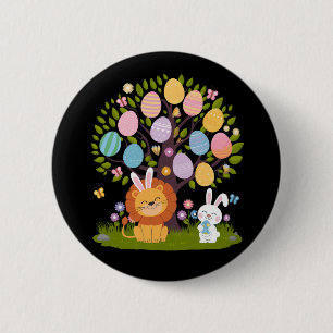 Leeuw Konijn Paas Cute Boom Jacht Eieren Ronde Button 5,7 Cm