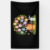 Leeuw Konijn Paasfeest Knuffelig Boom Jacht Eieren Spandoek (Verticaal)