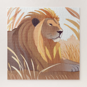 Leeuw Koning   Mannetjesleeuw Natuur Dier Aquarel Legpuzzel