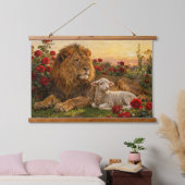 Leeuw & Lam in de Rozen Hangend Wandkleed (Slaapkamer)