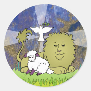 Leeuw Lamb en Duif Ronde Sticker