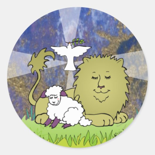 Leeuw Lamb en Duif Ronde Sticker (Voorkant)