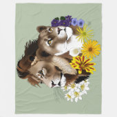 Leeuw Leeuwin Bloem Groen Fleece Deken (Voorkant)
