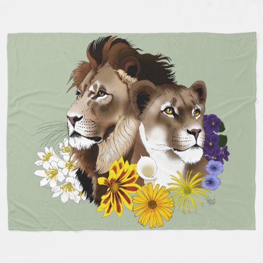 Leeuw Leeuwin Bloem Groen Fleece Deken (Voorkant (Horizontaal))