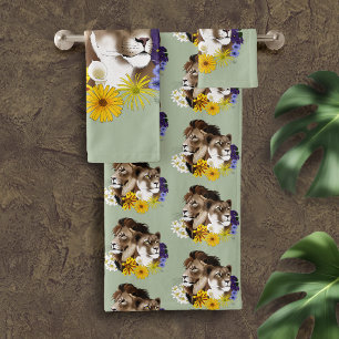 Leeuw Leeuwin Bloemrijk Groen Bad Handdoek