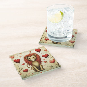 Leeuw Liefde 2 Glazen Onderzetter