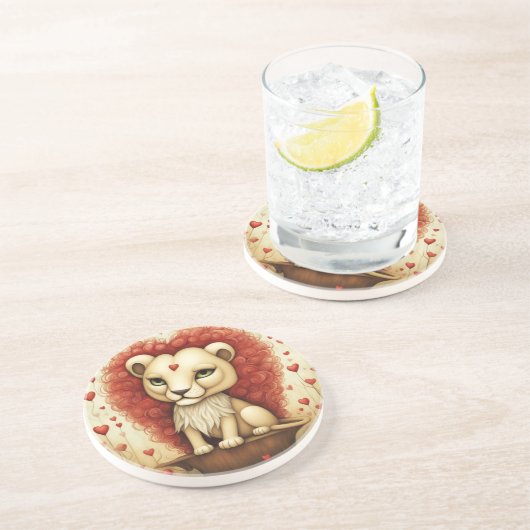 Leeuw Liefde 3 Zandsteen Onderzetter (Zijkant)