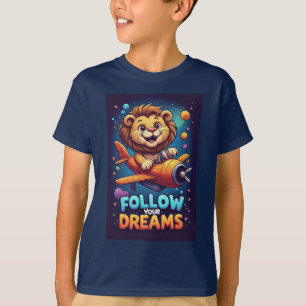 🦁 Leeuw Luchtvaart Avontuur Kinderen Plezier Graf T-shirt