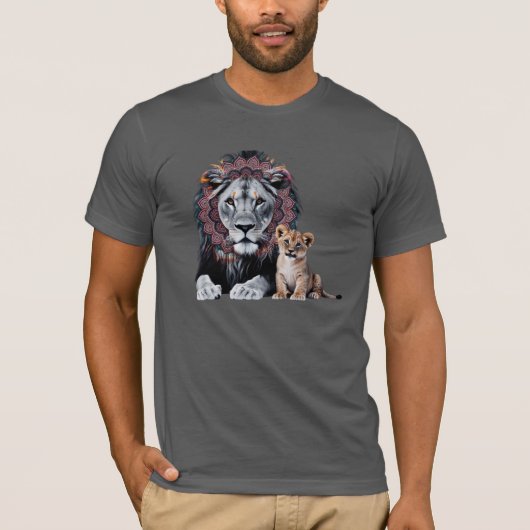 Leeuw Mandala Kunst Bella+Canvas T-shirt -  (Voorkant)