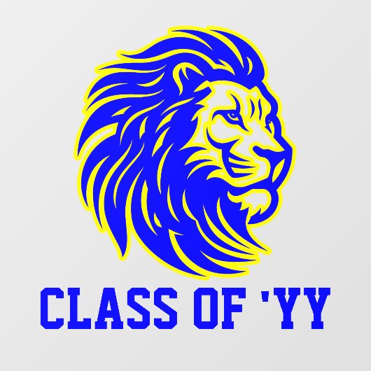 Leeuw Mascotte Blauw en Geel Afstuderen Cadeau Raamsticker (Vel)