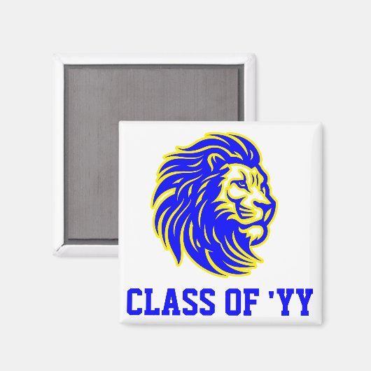 Leeuw Mascotte Blauw Geel en Wit Afstuderen Cadeau Magneet (Voorkant / Achterkant)
