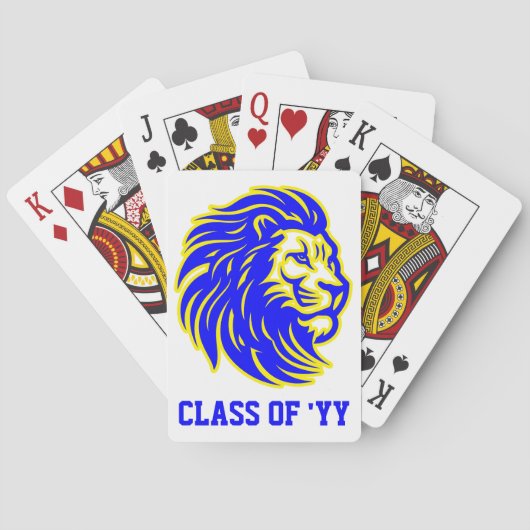 Leeuw Mascotte Blauw Geel en Wit Graduation Party Pokerkaarten (Achterkant)
