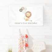 Leeuw met 3 bruine ballonnen 1e verjaardag spandoek (Insitu)