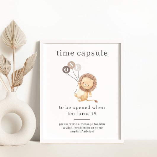 Leeuw met 3 bruine ballonnen Tijdcapsule Poster