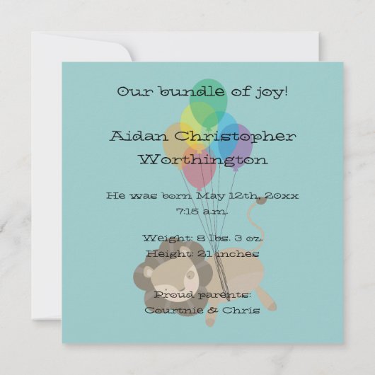 Leeuw met ballonnen aankondiging (Achterkant)