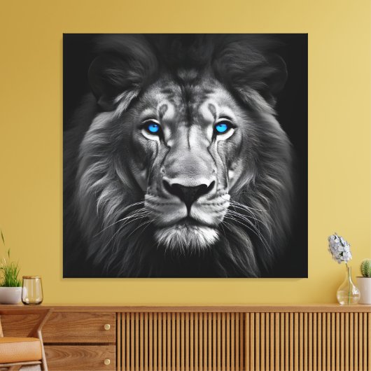 Leeuw met blauwe ogen canvas afdruk (Insitu (Woonkamer))