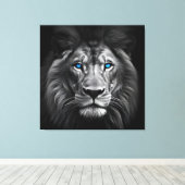 Leeuw met blauwe ogen canvas afdruk (Insitu (Houten vloer))
