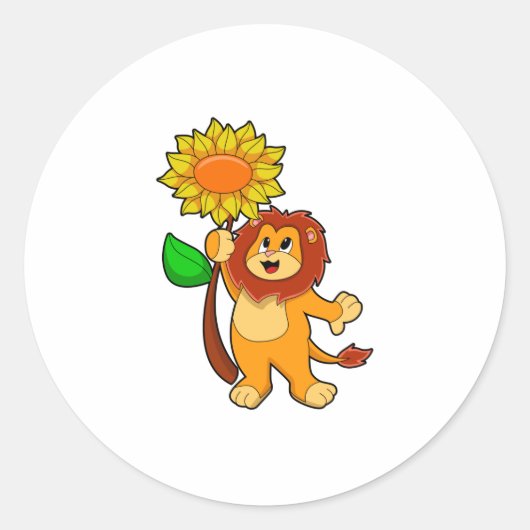 Leeuw met bloem ronde sticker (Voorkant)